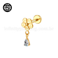 Piercing Labret Titânio Flor Pingente Zircônia Cravejada