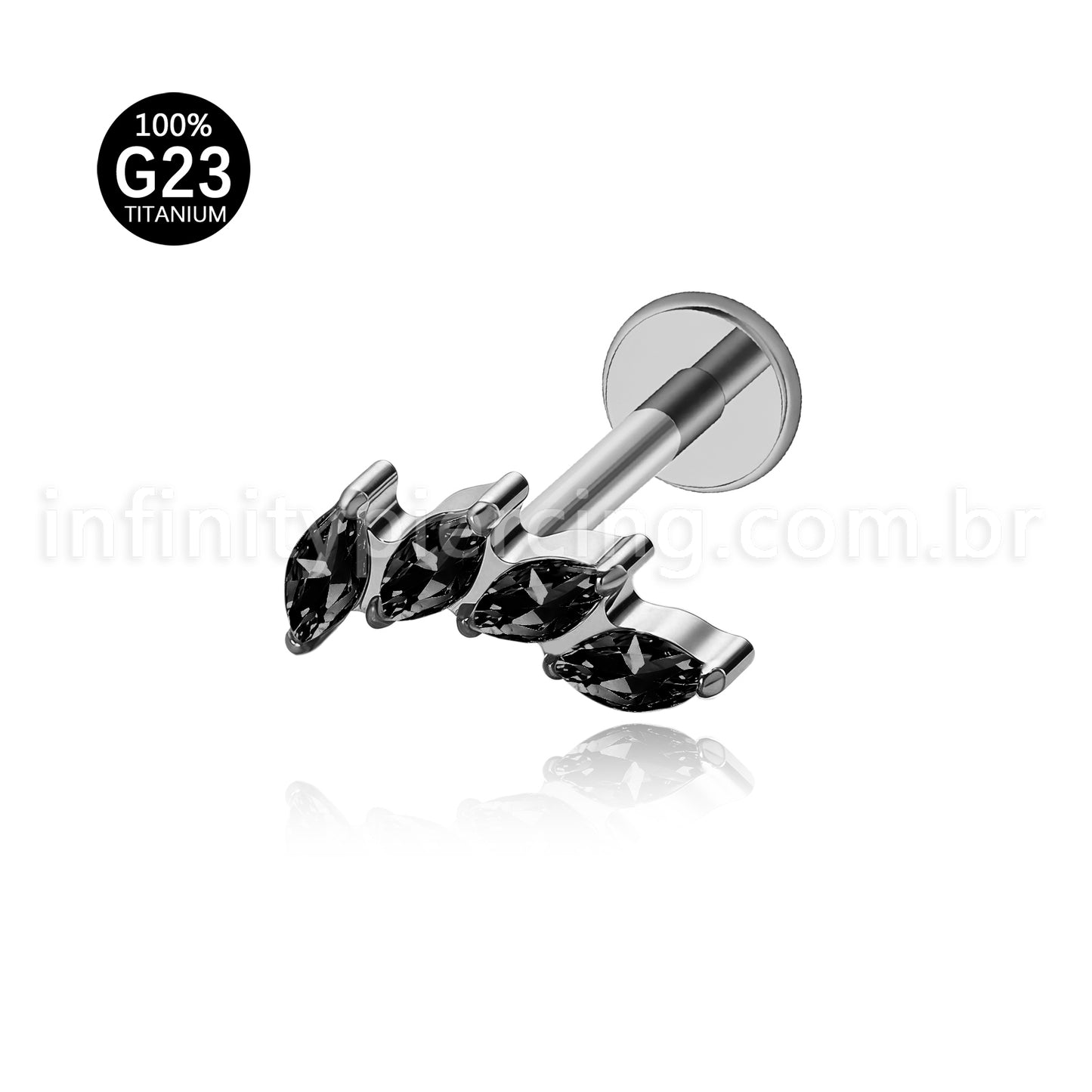 Piercing Labret Titânio Folhas Zircônia