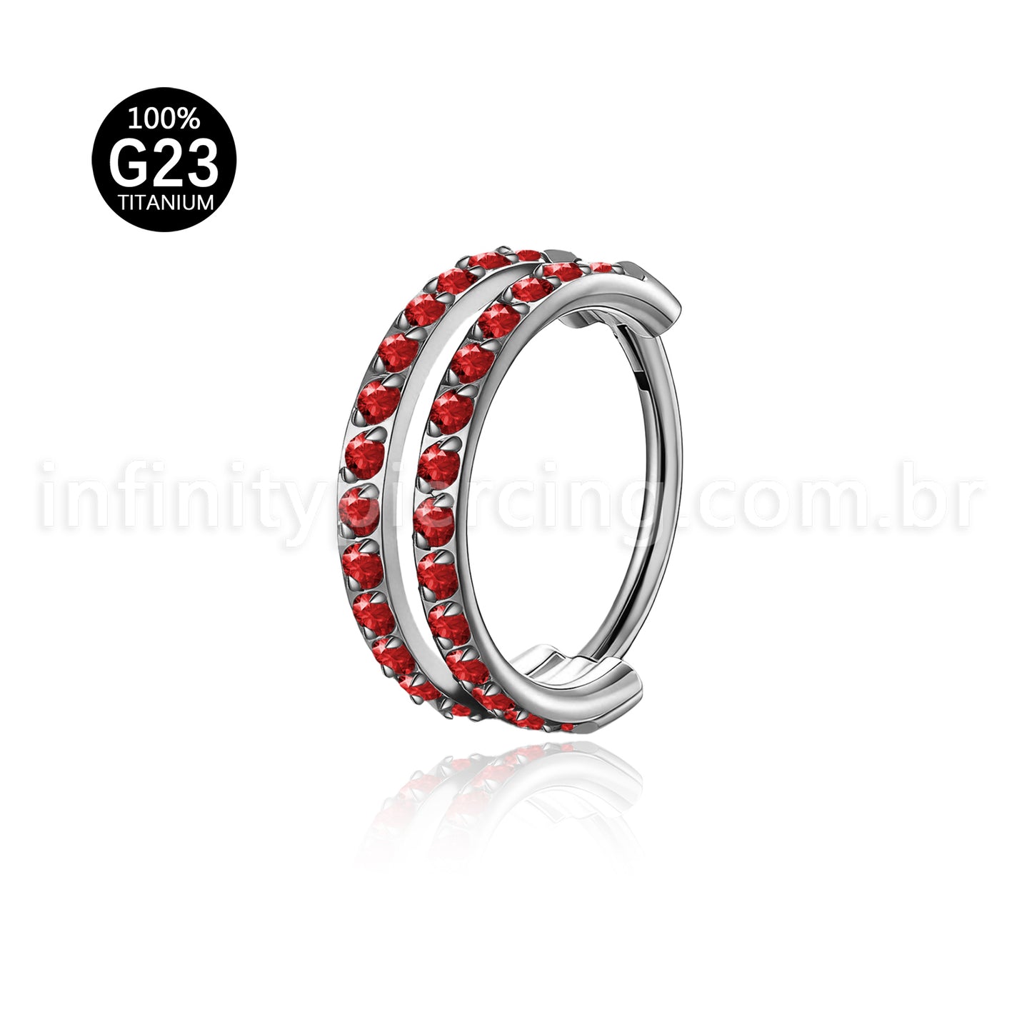 Piercing Argola Segmento Articulado Titânio 2 Fileiras Vazadas Zircônia Cravejada
