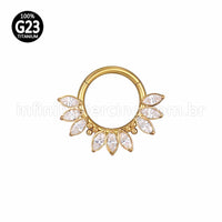 Piercing Argola Titânio Segmento Articulado 9 Pedras Oval Zircônia Cravejada