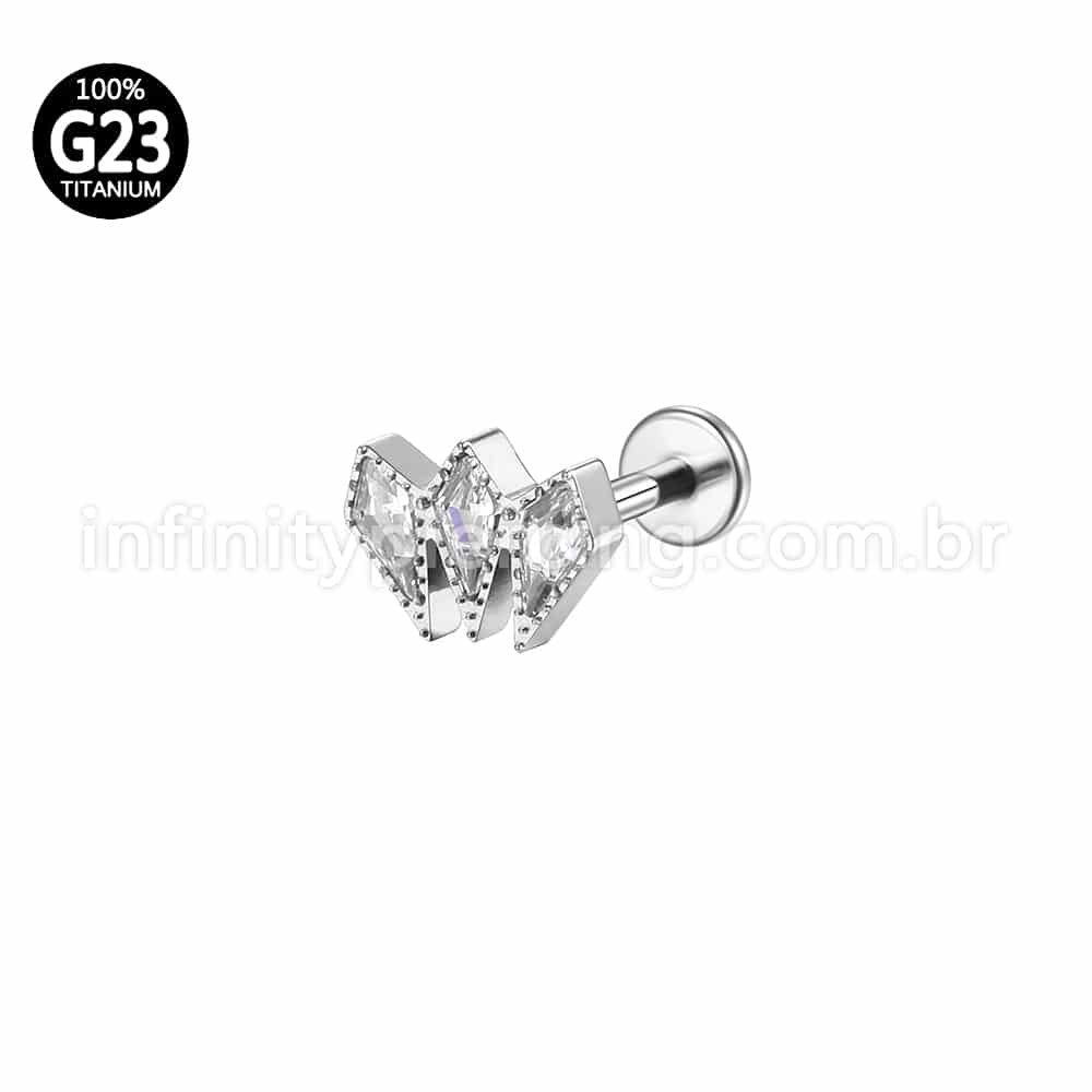 Piercing Labret Titânio Trio Gravatinhas Zircônia