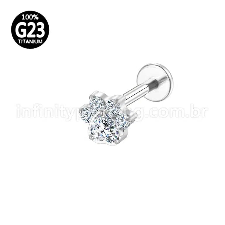 Piercing Labret Titânio Patinha Zircônia Cravejada