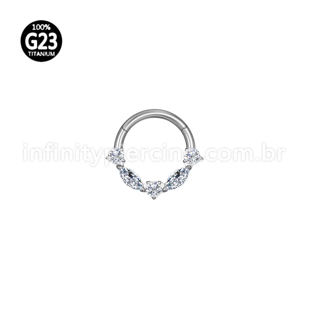 Piercing Argola Titânio Segmento Articulado Zircônia Cravejada