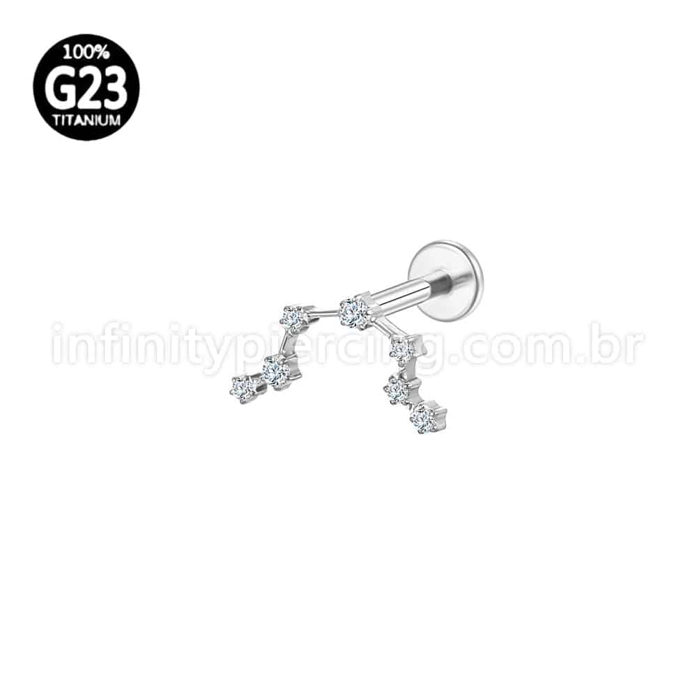 Piercing Labret Titânio 7 Zircônias Cravejada
