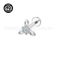 Piercing Labret Titânio Flor Zircônias