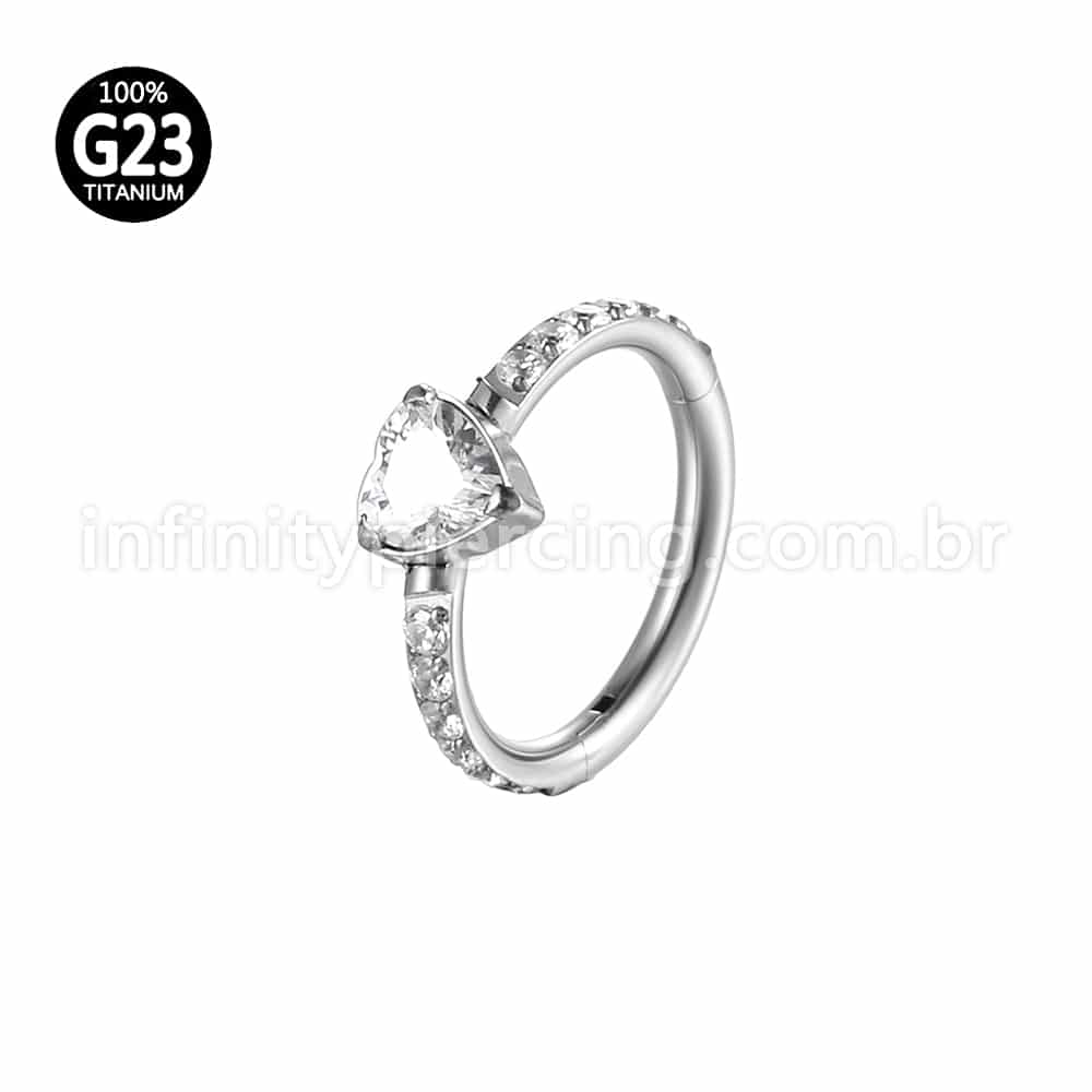 Piercing Argola Titânio Segmento Articulado Zircônia Coração