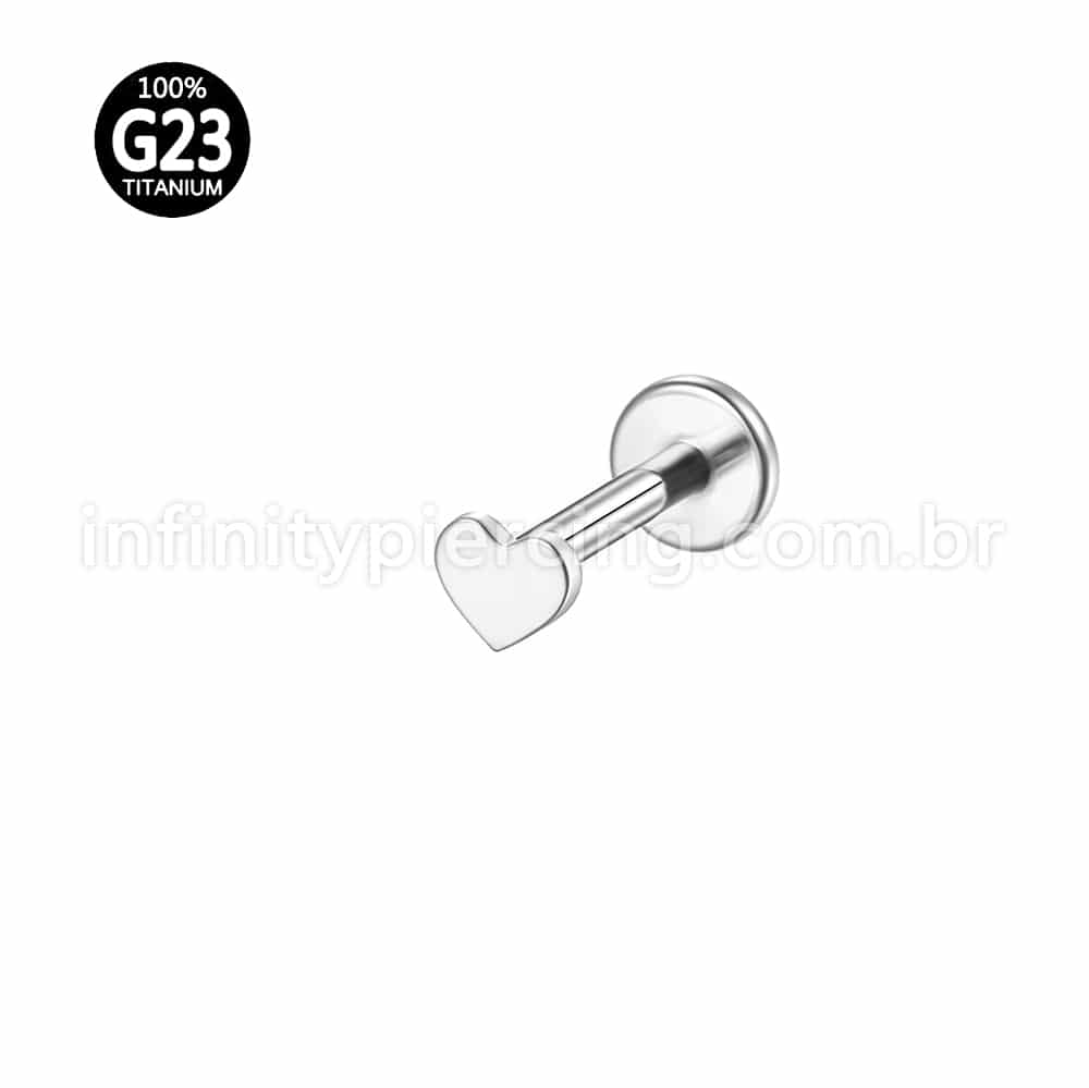 Piercing Labret Titânio Coração Liso Rosca Interna