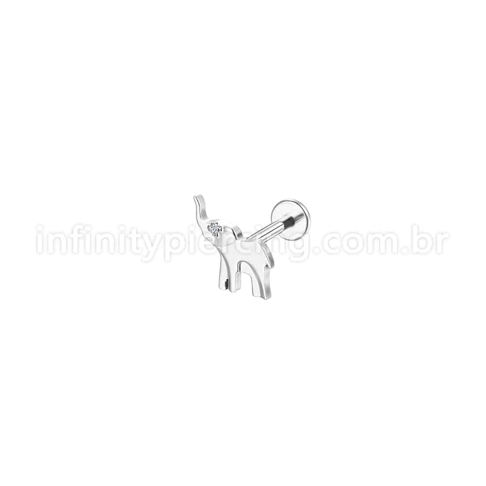 Piercing Labret Aço Cirúrgico Elefante 1 Zircônia 10323 1.2X8