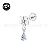 Piercing Labret Titânio Flor Pingente Zircônia Cravejada