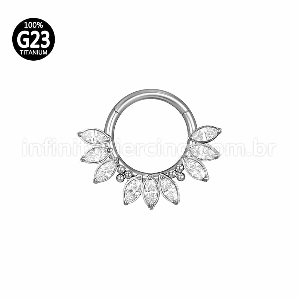 Piercing Argola Titânio Segmento Articulado 9 Pedras Oval Zircônia Cravejada