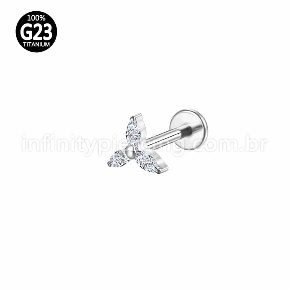 Piercing Labret Titânio Flor Trinity Zircônia