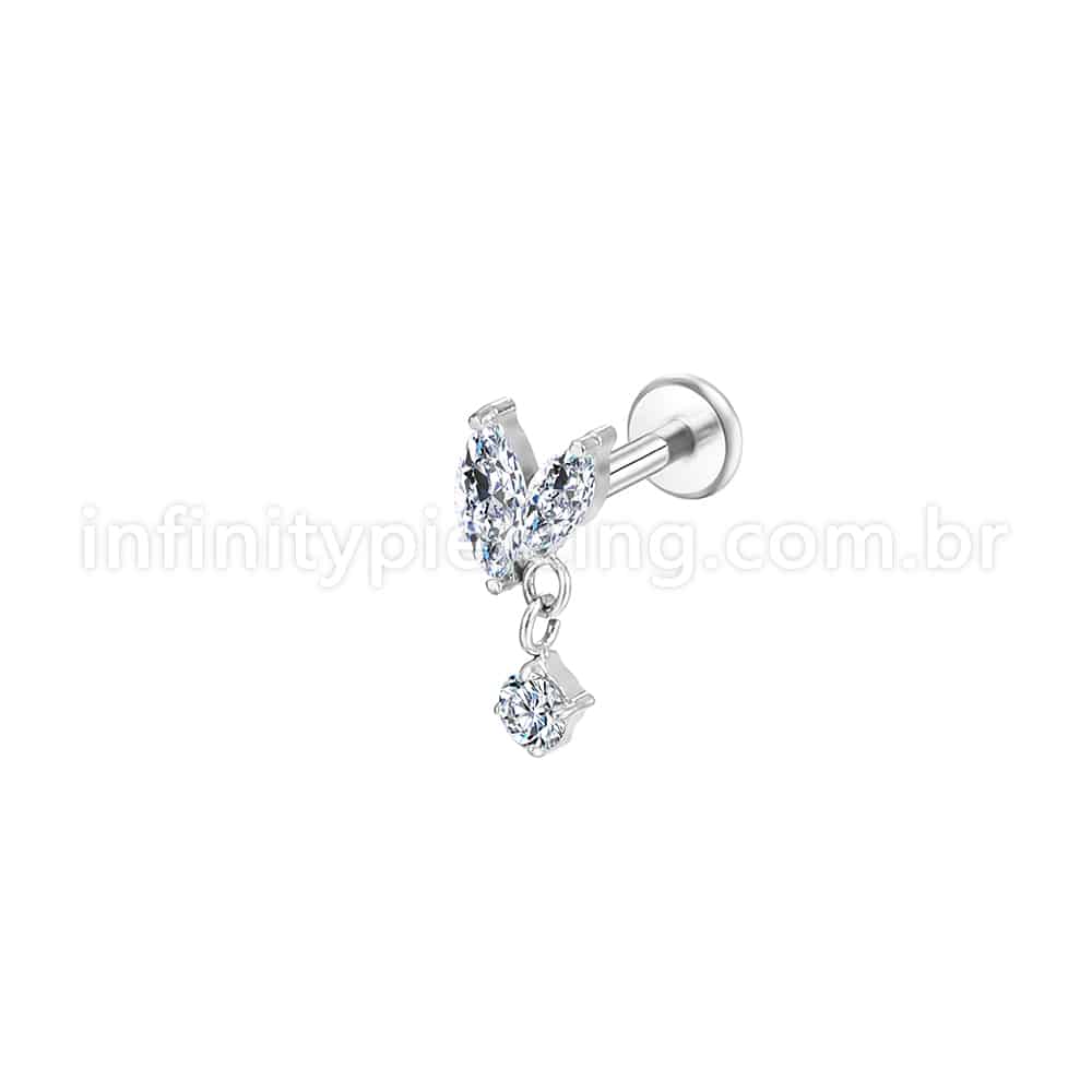 Piercing Labret Aço Cirúrgico 2 Petalas Com Pingente Zircônia