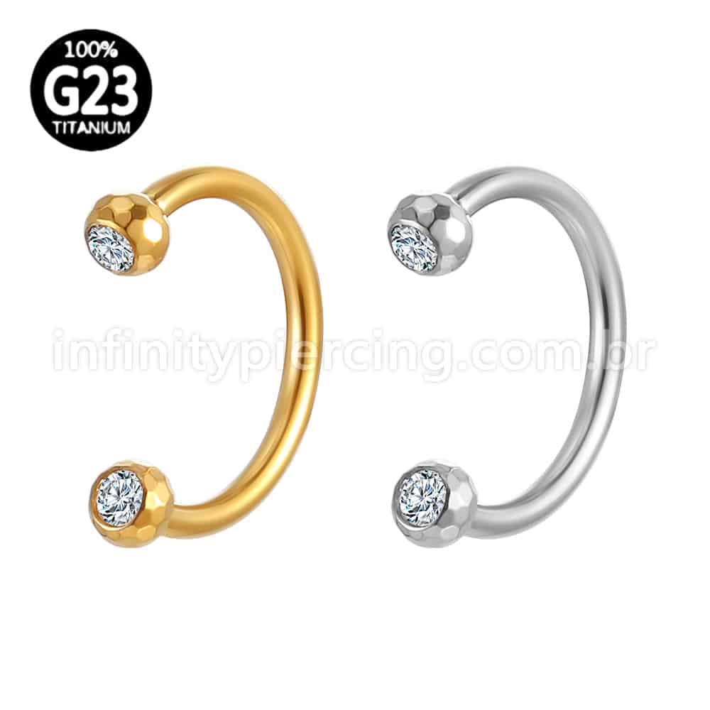 Piercing Ferradura Lapidada Titânio Com Zircônia Cravada Rosca Interna