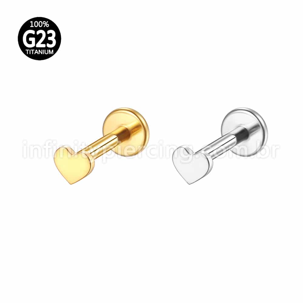 Piercing Labret Titânio Coração Liso Rosca Interna