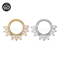Piercing Argola Titânio Segmento Articulado 9 Pedras Oval Zircônia Cravejada