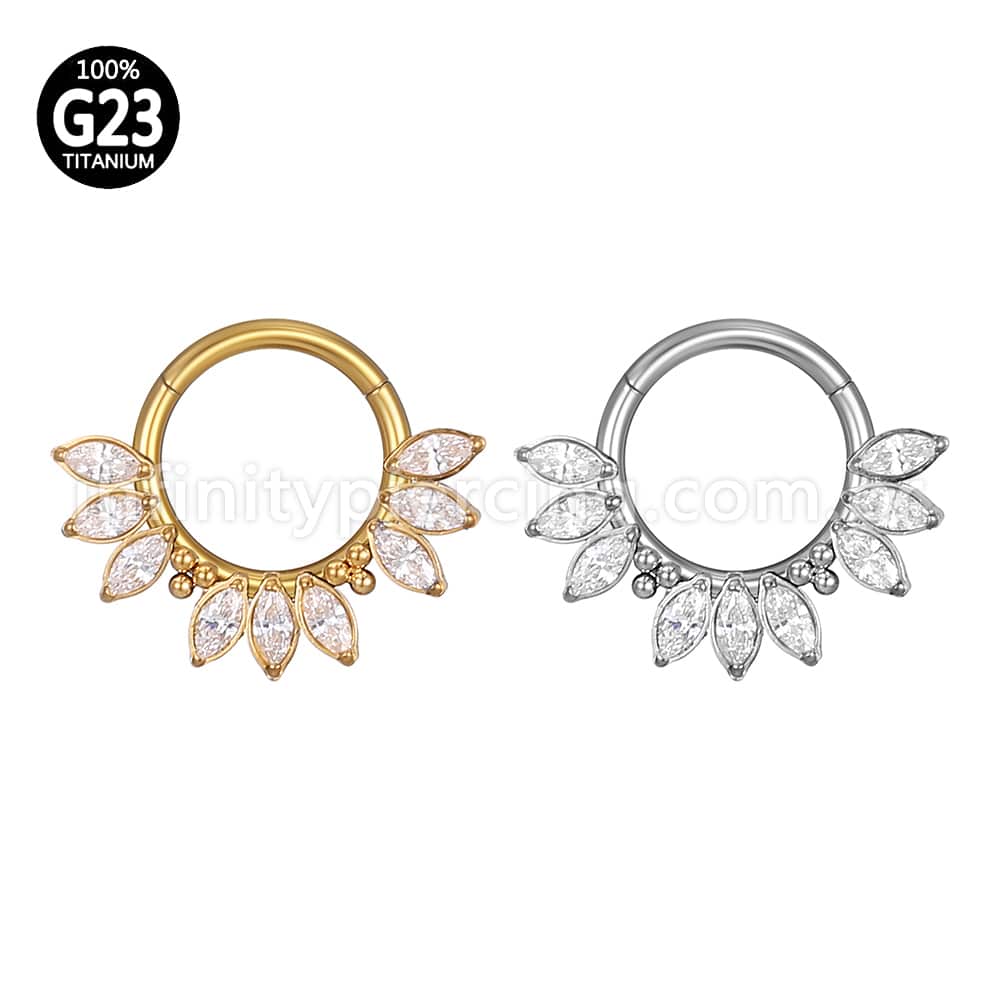 Piercing Argola Titânio Segmento Articulado 9 Pedras Oval Zircônia Cravejada