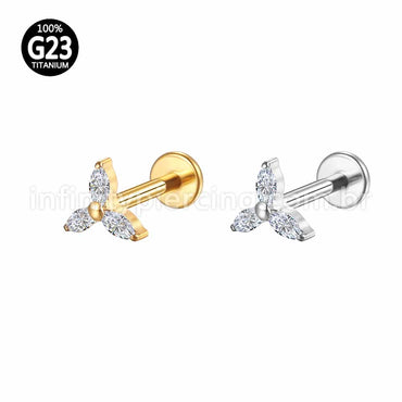 Piercing Labret Titânio Flor Trinity Zircônia