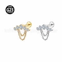 Piercing Labret Titânio Cluster Corrente 5 Zircônias