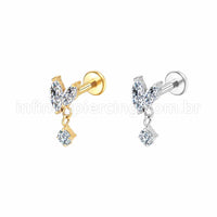 Piercing Labret Aço Cirúrgico 2 Petalas Com Pingente Zircônia