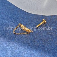 Piercing Labret Aço Cirúrgico Cluster Corrente 5 Zircônias