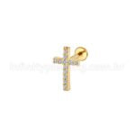 Piercing Labret Aço Cirúrgico Cruz Zircônia Cravejada