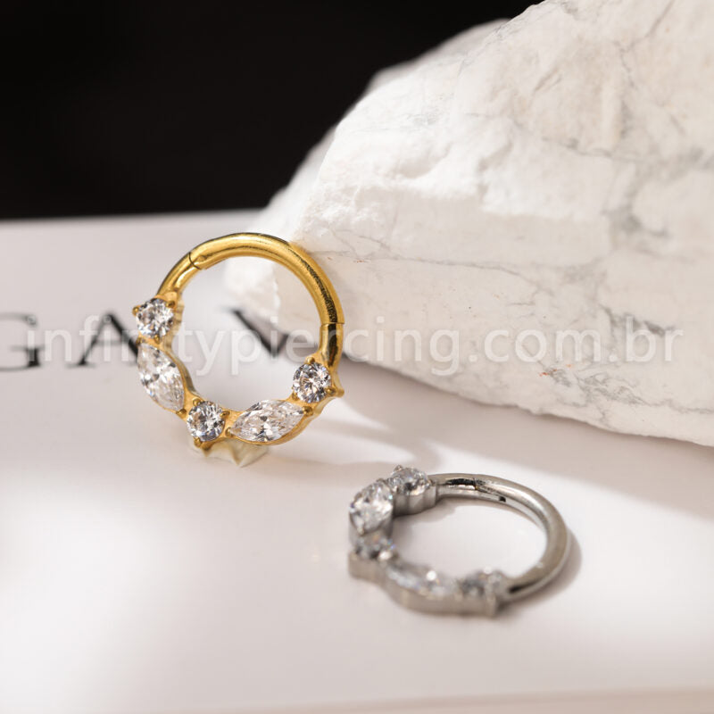 Piercing Argola Titânio Segmento Articulado Zircônia Cravejada