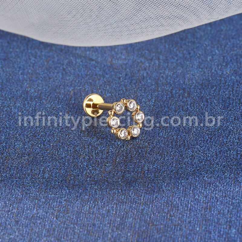 Piercing Labret Aço Cirúrgico Redondo 6 Zircônia