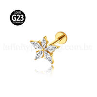 Piercing Labret Titânio Flor Zircônia Cravejada