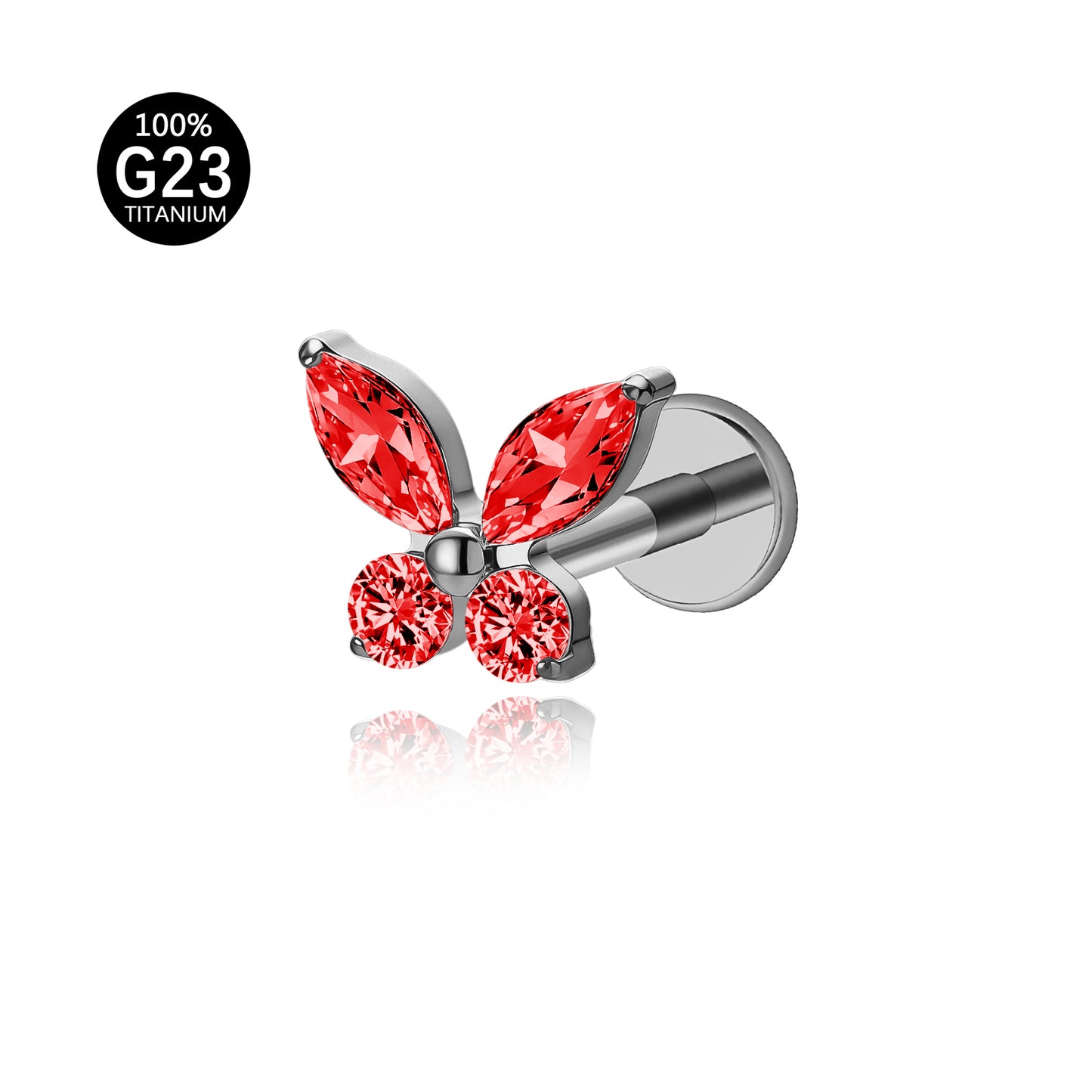 Piercing Labret Titânio Borboleta Zircônia Cravejada