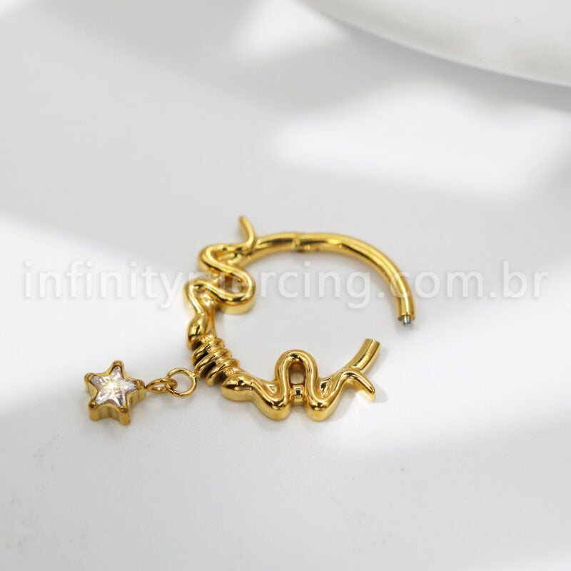 Piercing Argola Titânio Detalhada Com Pingente Estrela