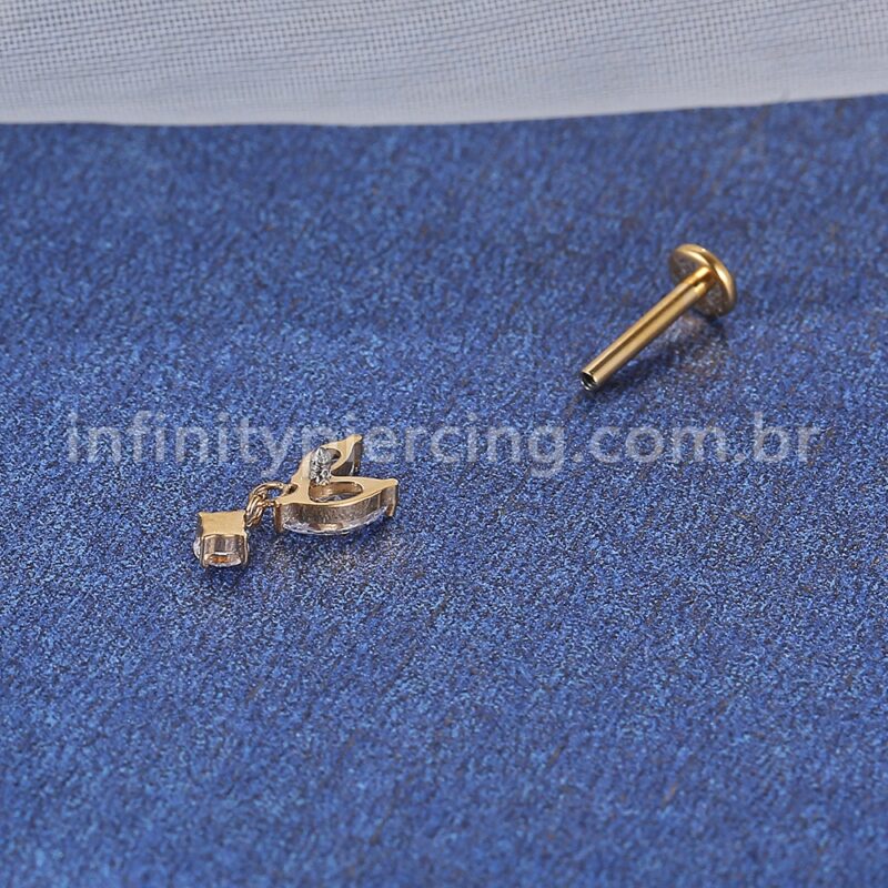 Piercing Labret Aço Cirúrgico 2 Petalas Com Pingente Zircônia