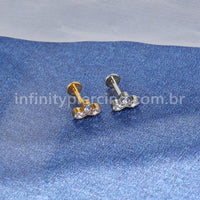 Piercing Labret Aço Cirúrgico 3 Folhas Zircônias
