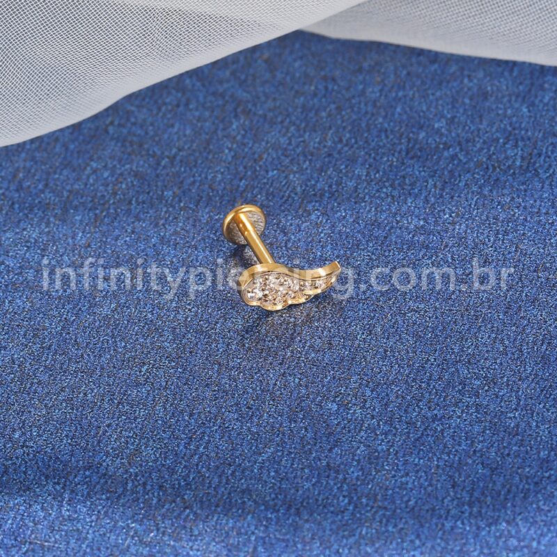 Piercing Labret Aço Cirúrgico Asa Zircônia Cravejada