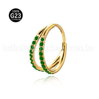 Piercing Argola Segmentada Titânio 2 Fileiras Zircônia Cravejada