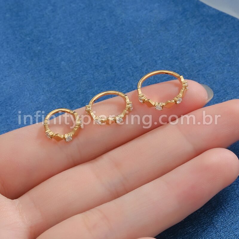 Piercing Argola  Aço Cirúrgico Segmento Articulado Quadrado Zircônia