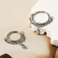 Piercing Argola Titânio Com Corrente Pingente Zircônia Cravejada