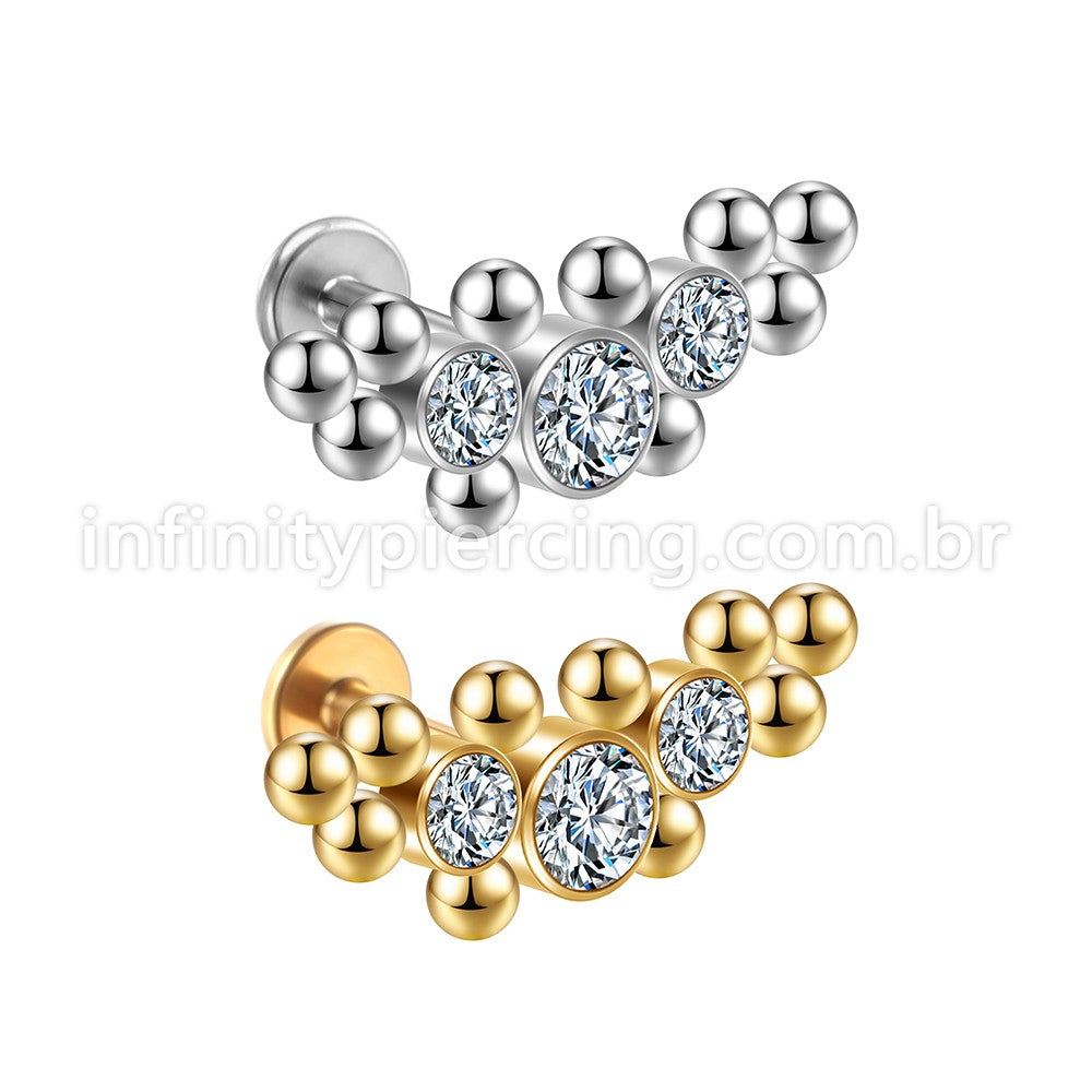 Piercing Labret em Titânio G23 com Zircônia de Brilho Intenso – Design Elegante e Minimalista