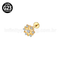 Piercing Labret Titânio Flor Vazada Com Zircônia