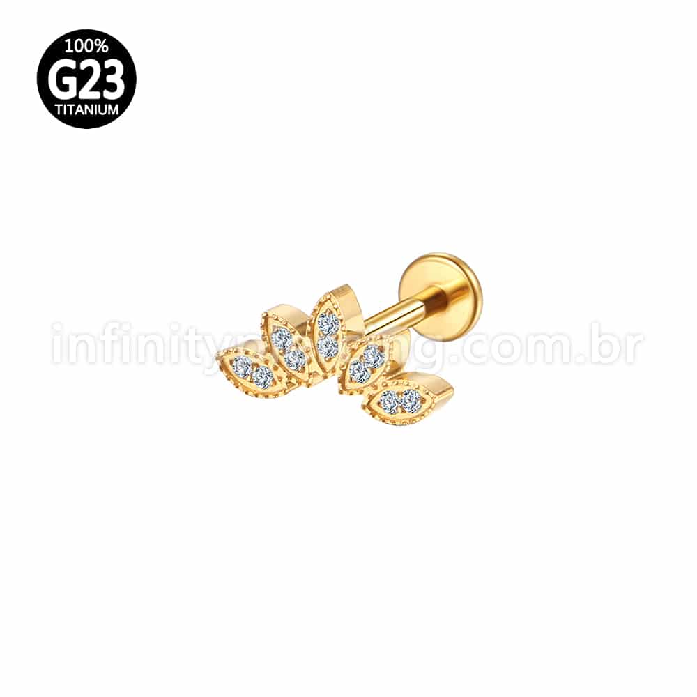 Piercing Labret Titânio Rosca Interna Cluster 5 Folhas