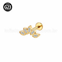 Piercing Labret Titânio Rosca Interna Cluster 5 Folhas