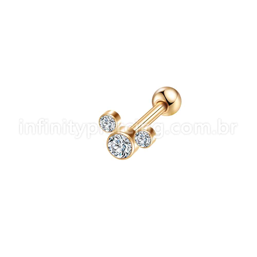 Piercing Minibarbell Aço Cirúrgico Trio Zircônia Cravada