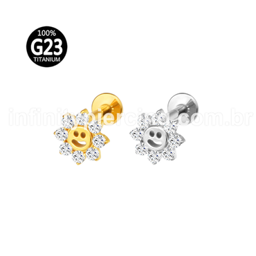 Piercing Labret Titânio Flor Smile Zircônia