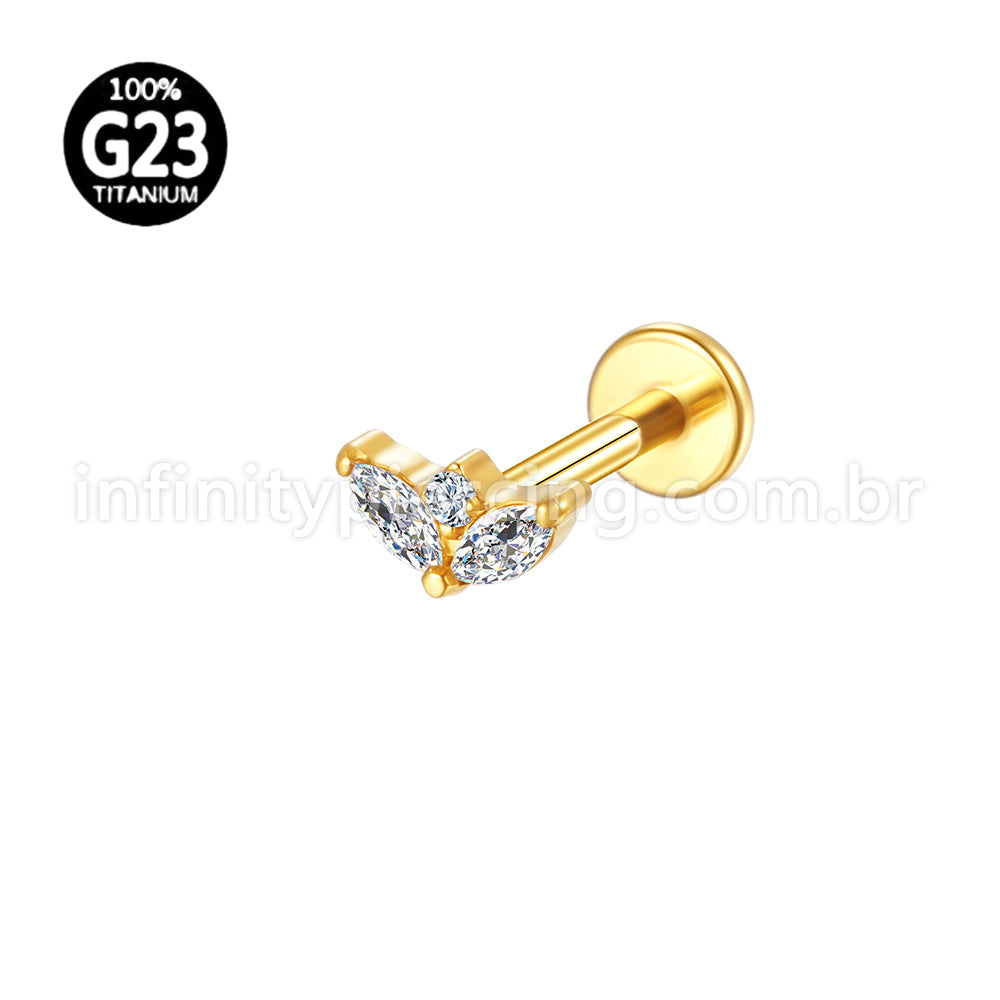 Piercing Labret Titânio 3 Pedras Zircônia Cravejada