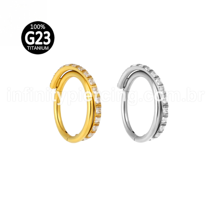 Piercing Argola Titânio Segmento Articulado Transpassada Zircônia