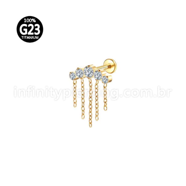 Piercing Labret Titânio Cluster Correntaria 5 Zircônias