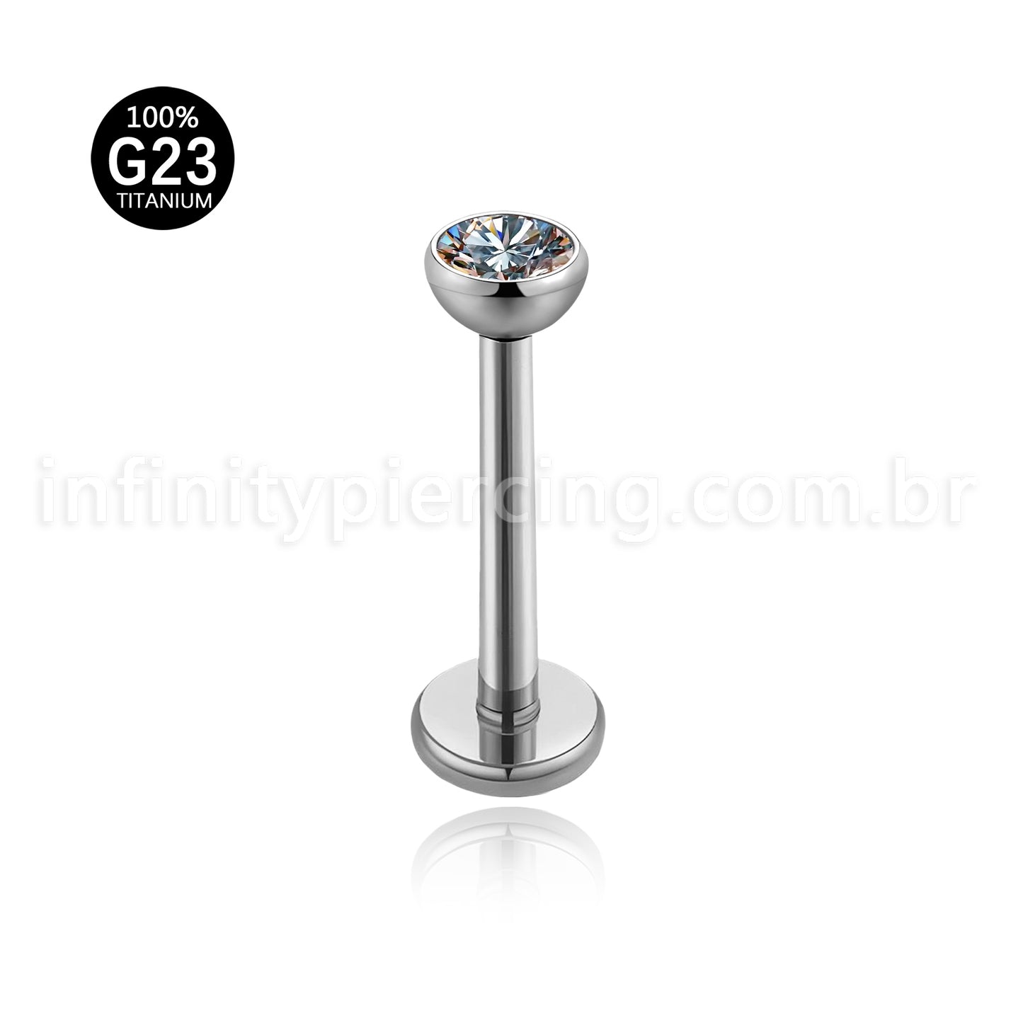 Piercing Labret Titânio Push Pin Zircônia Ponto De Luz Colorida