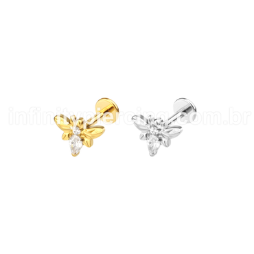 Piercing Labret Aço Cirúrgico Abelha Zircônia