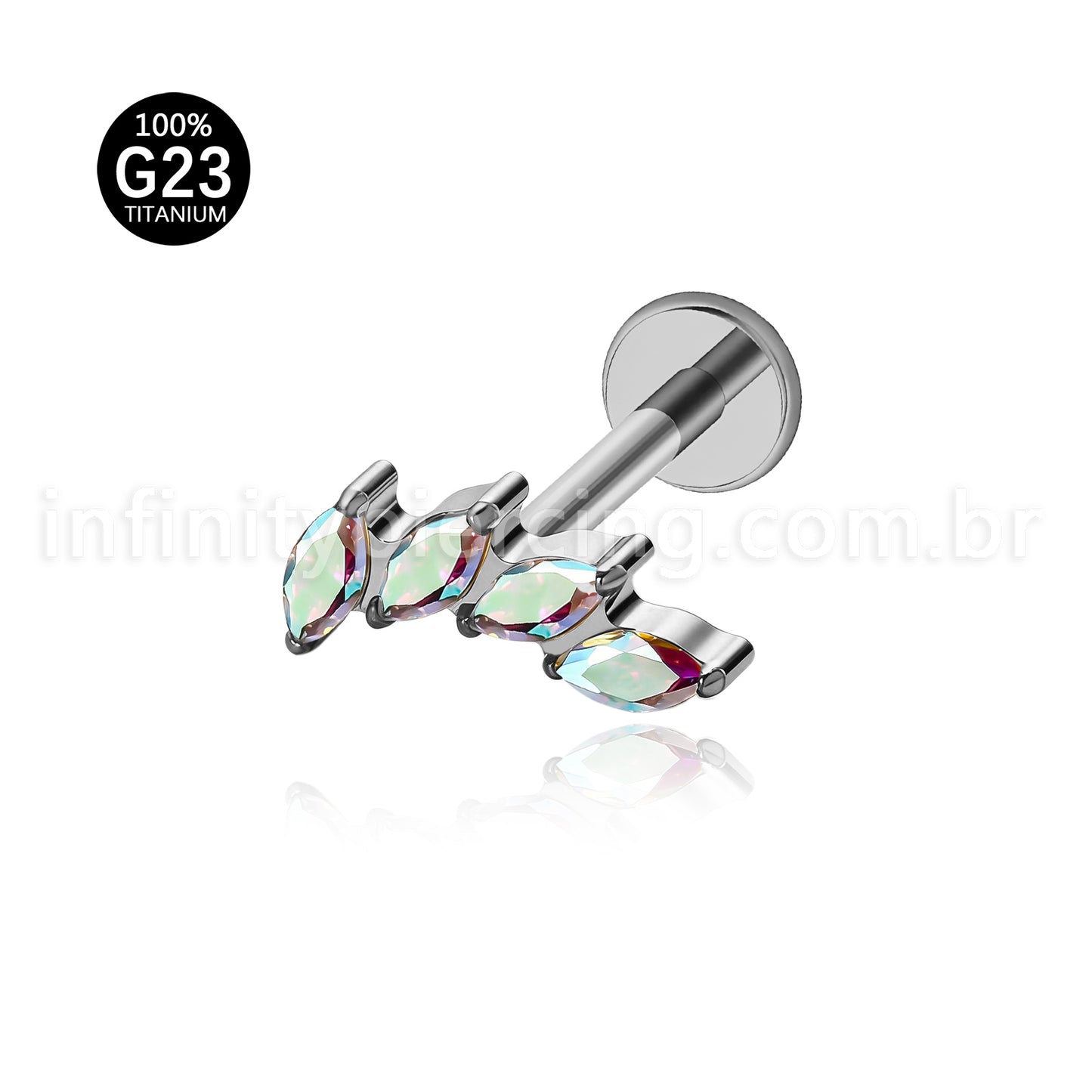 Piercing Labret Titânio Folhas Zircônia