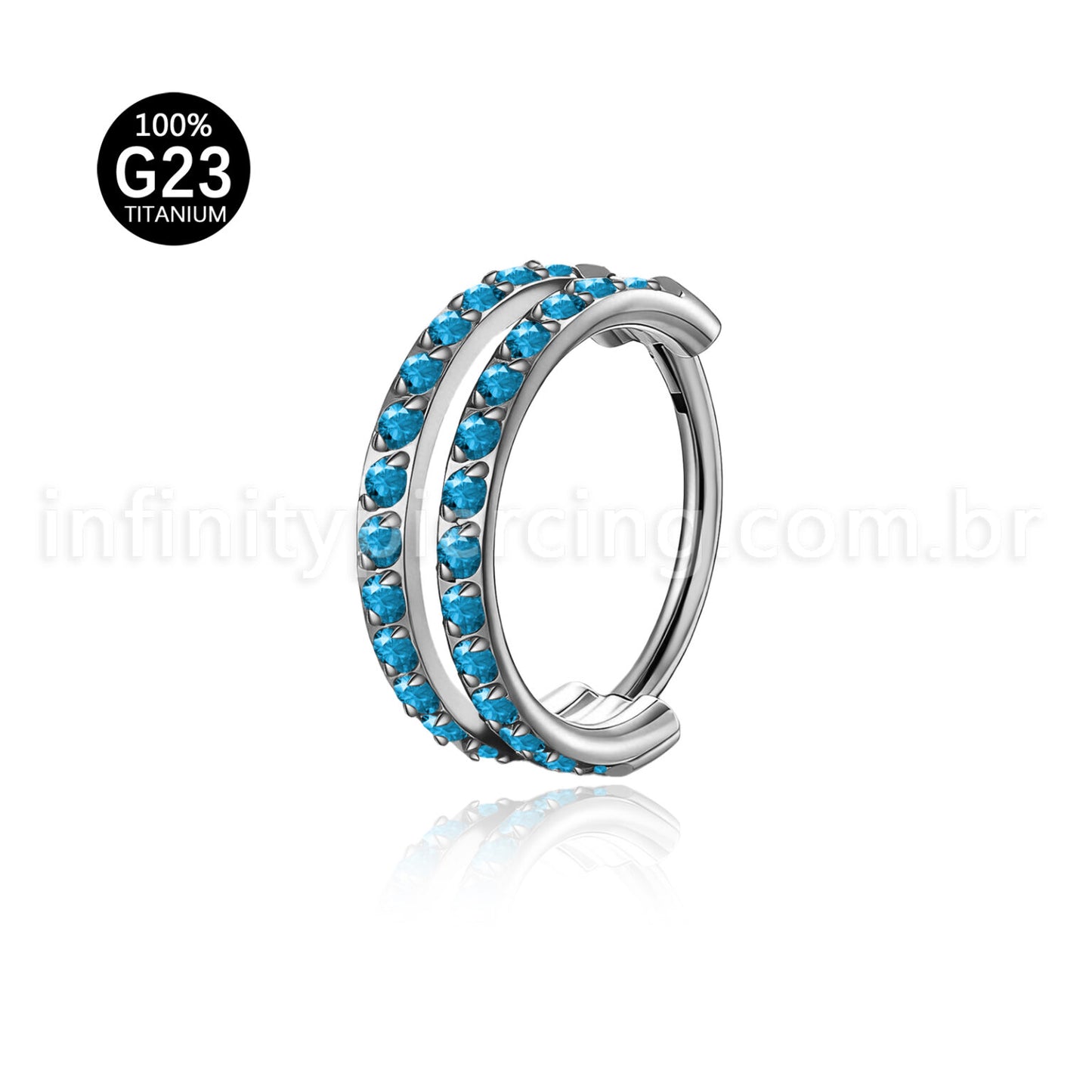Piercing Argola Segmento Articulado Titânio 2 Fileiras Vazadas Zircônia Cravejada