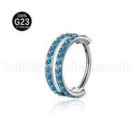 Piercing Argola Segmento Articulado Titânio 2 Fileiras Vazadas Zircônia Cravejada